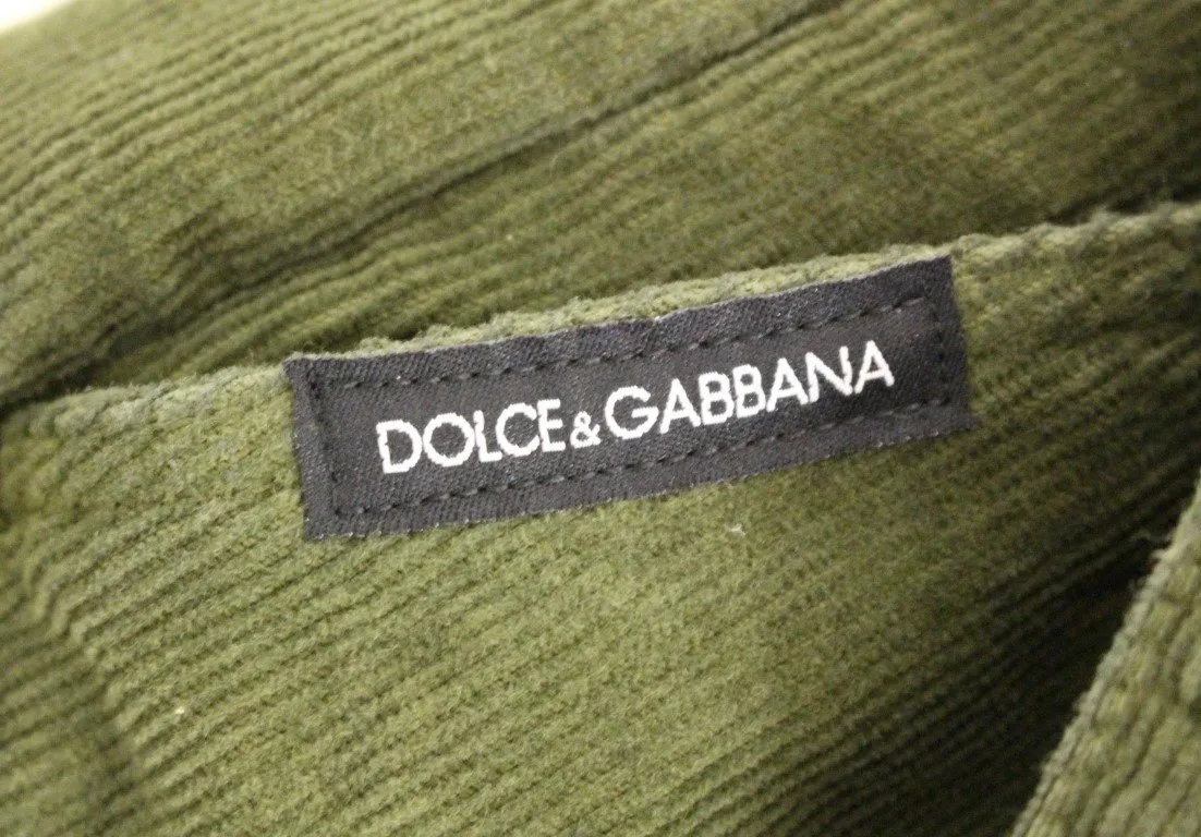 Green Cotton Cropped Corduroys Jeans Pants