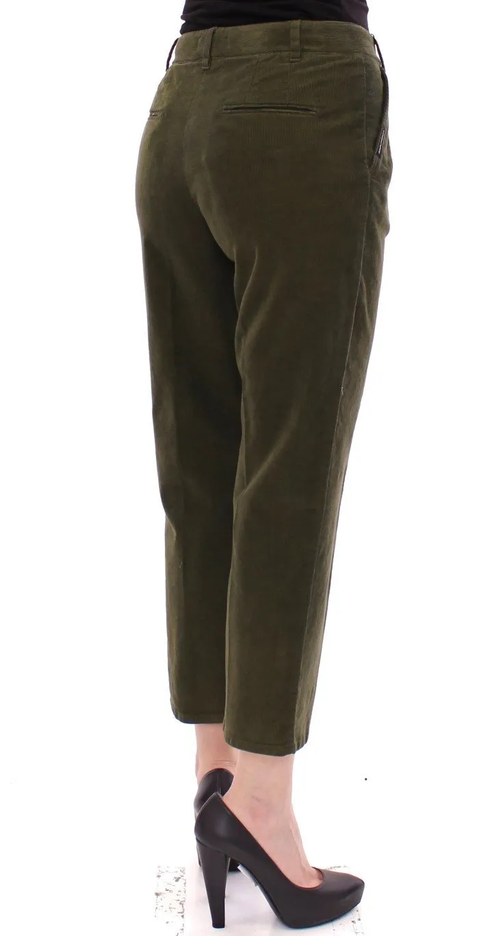 Green Cotton Cropped Corduroys Jeans Pants