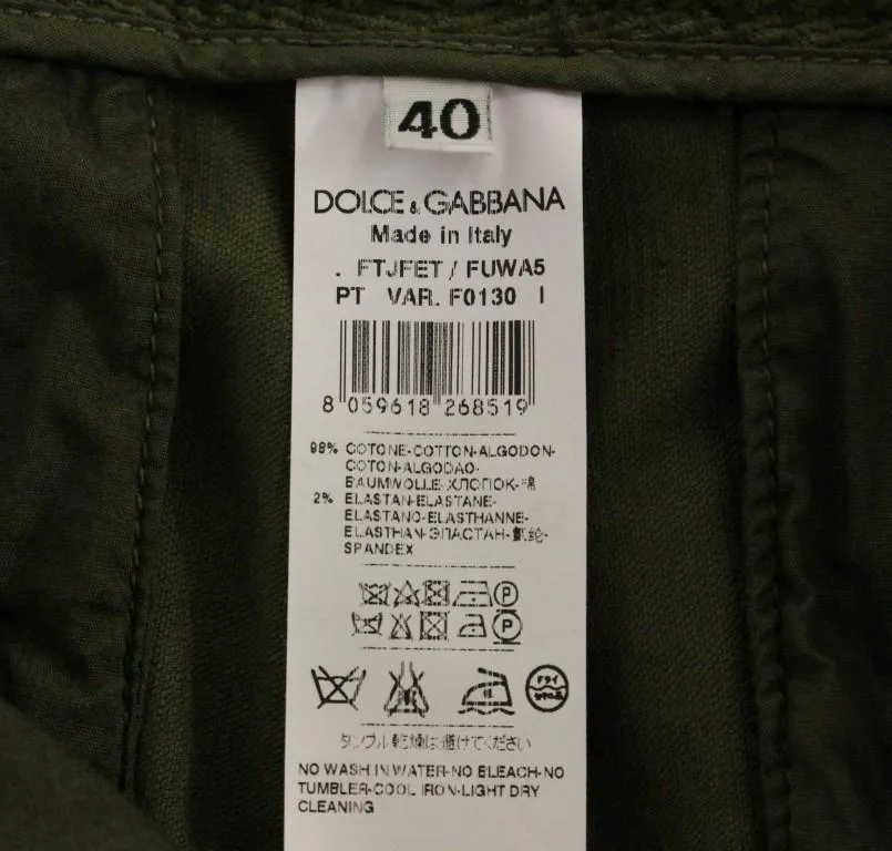 Green Cotton Cropped Corduroys Jeans Pants