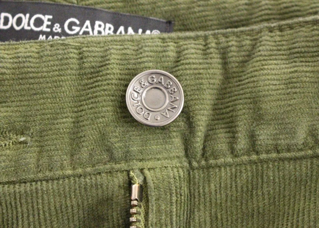 Green Cotton Cropped Corduroys Jeans Pants