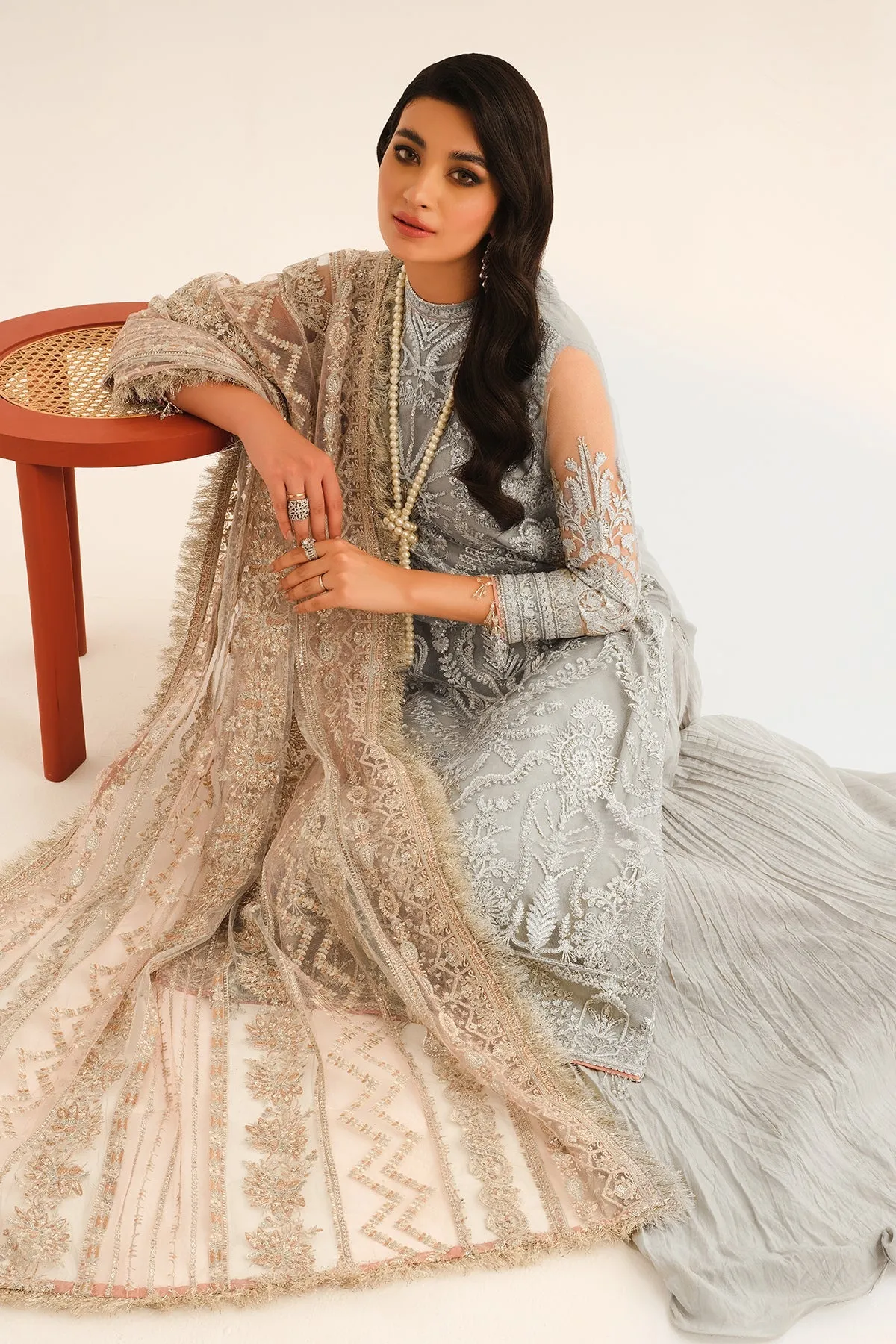 Grey Pakistani Kurti and Sharara with Dupatta Party Wear