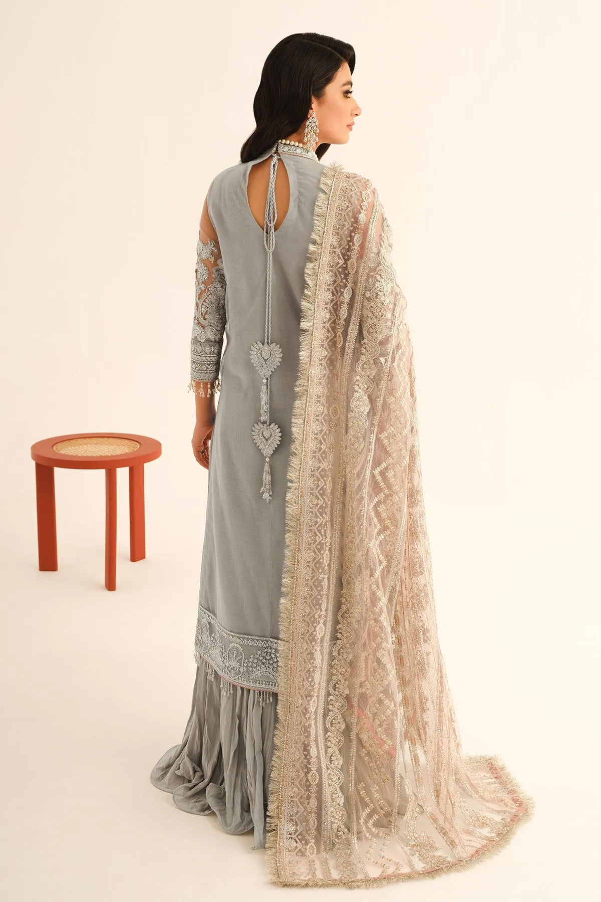 Grey Pakistani Kurti and Sharara with Dupatta Party Wear