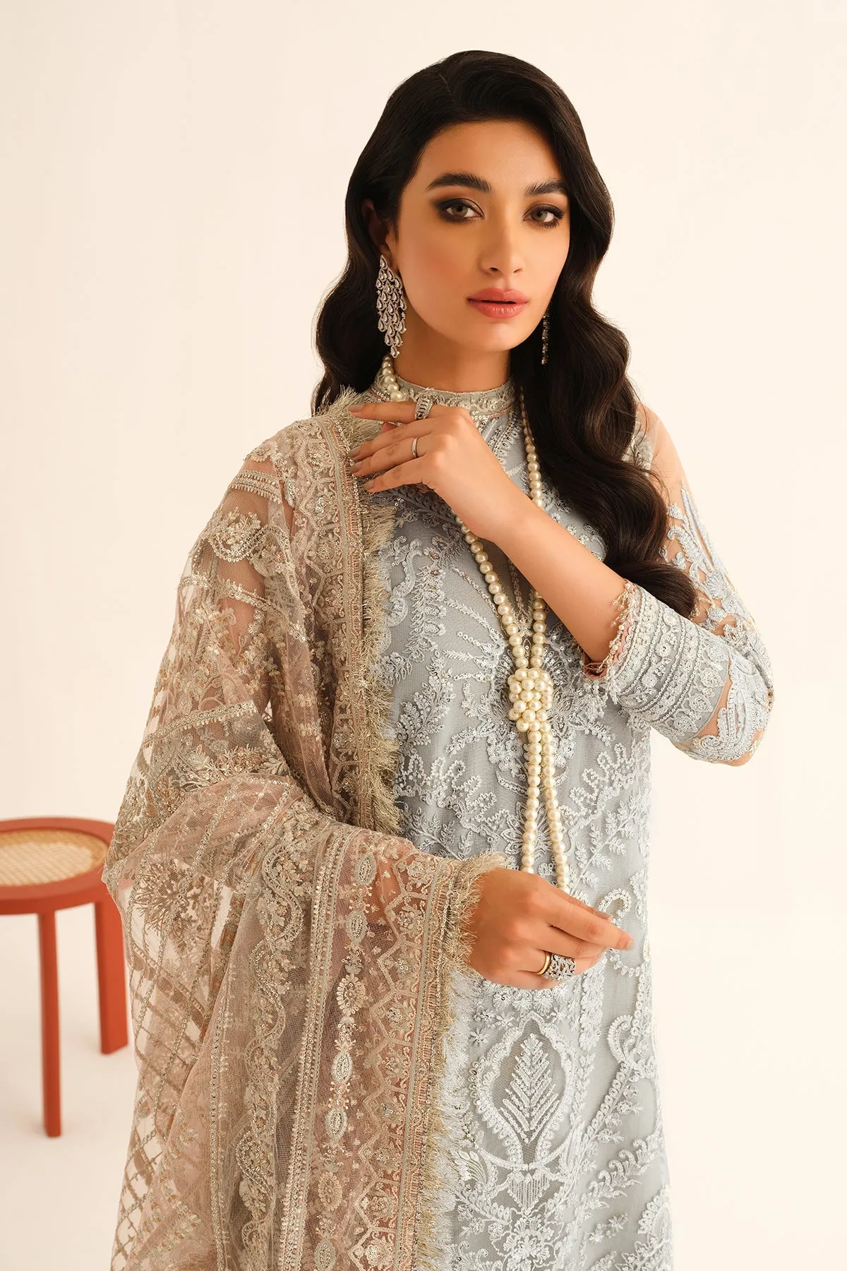 Grey Pakistani Kurti and Sharara with Dupatta Party Wear