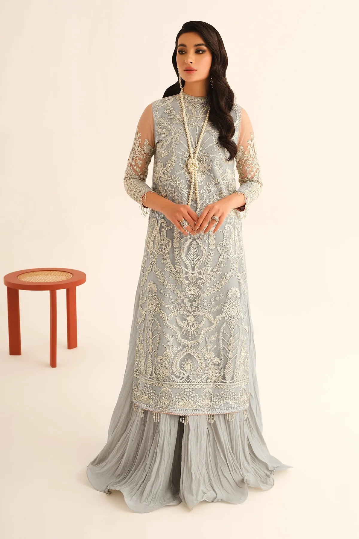 Grey Pakistani Kurti and Sharara with Dupatta Party Wear