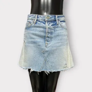 GRLFRND Eva A-Line Denim Mini Skirt NEW sz 25 Button Fly Pockets Distressed Blue