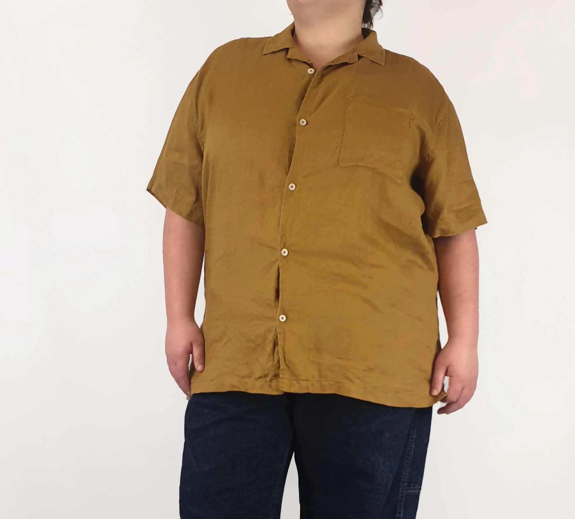 H. Brothers mustard linen shirt size 3XL