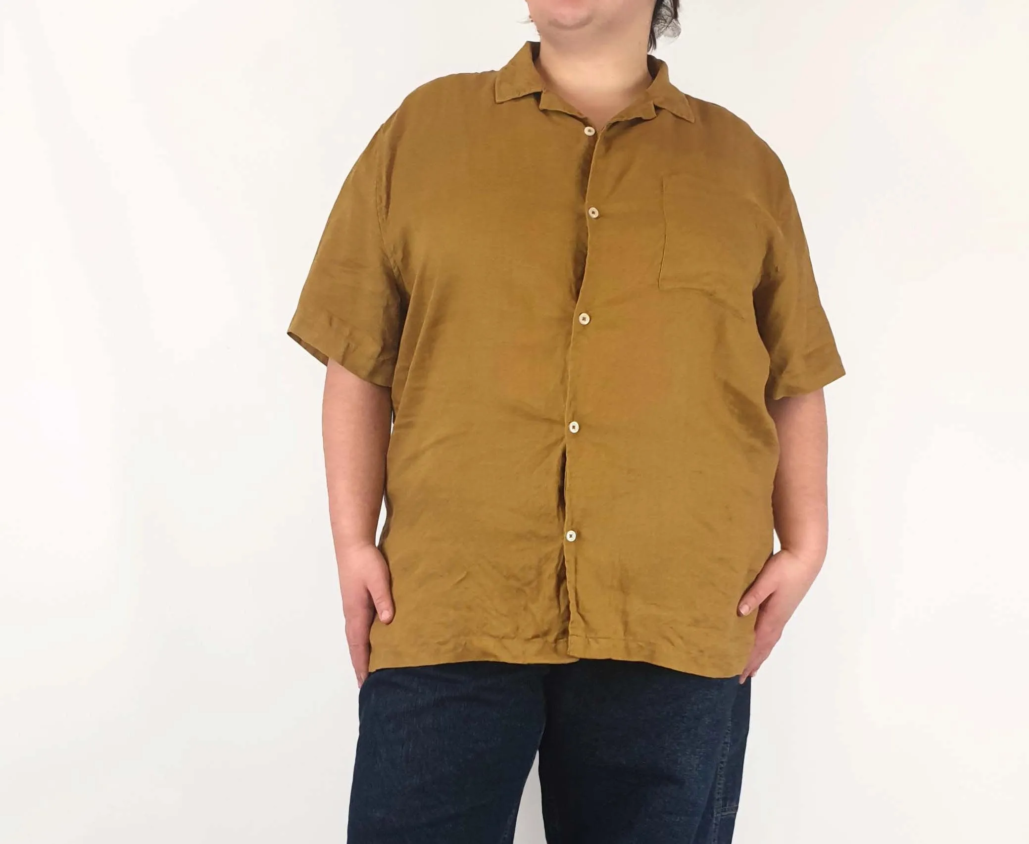H. Brothers mustard linen shirt size 3XL