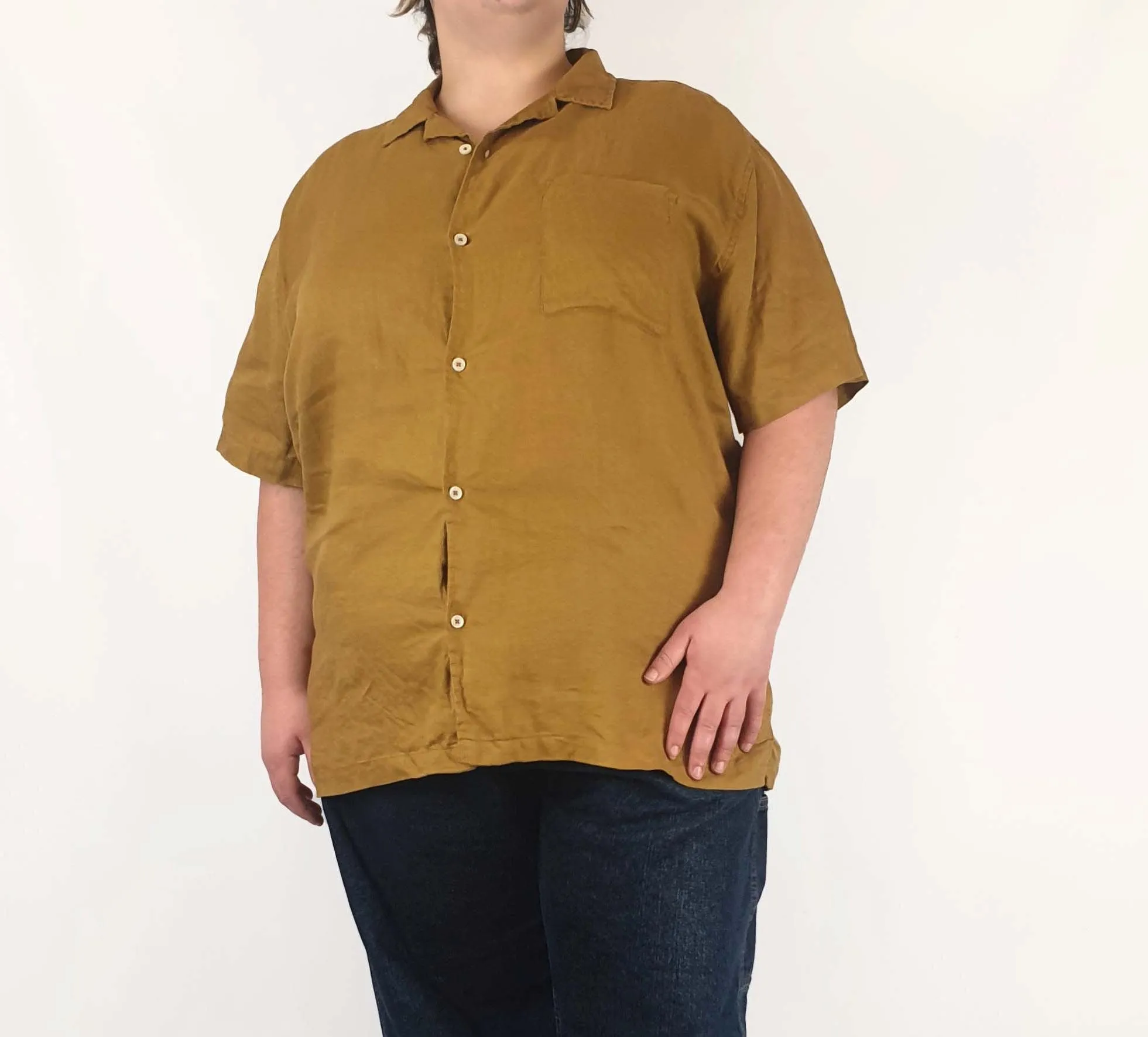 H. Brothers mustard linen shirt size 3XL