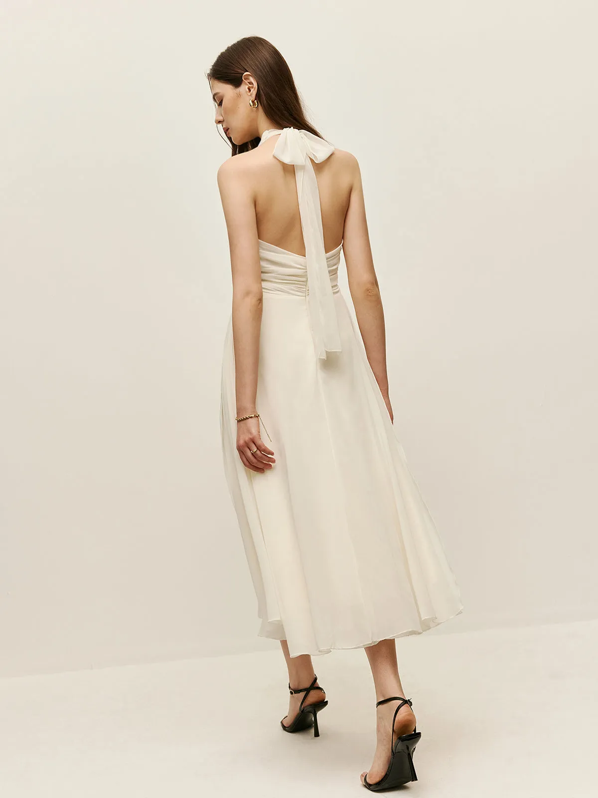 Halter Adjustable Straps Zipper V-Neck Long Dress