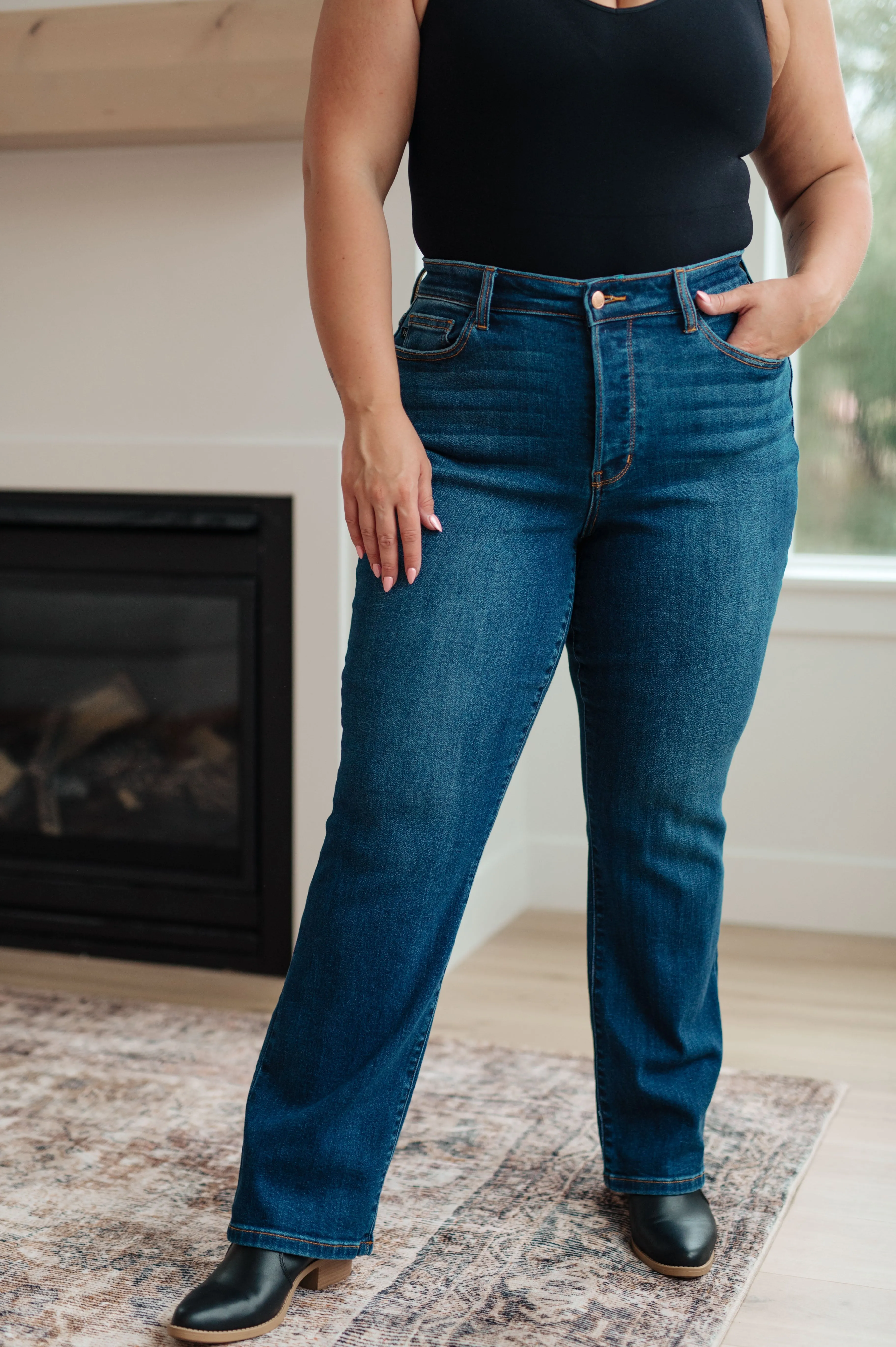 Hazel Blues® |  Pippa High Rise Button Fly Straight Jeans