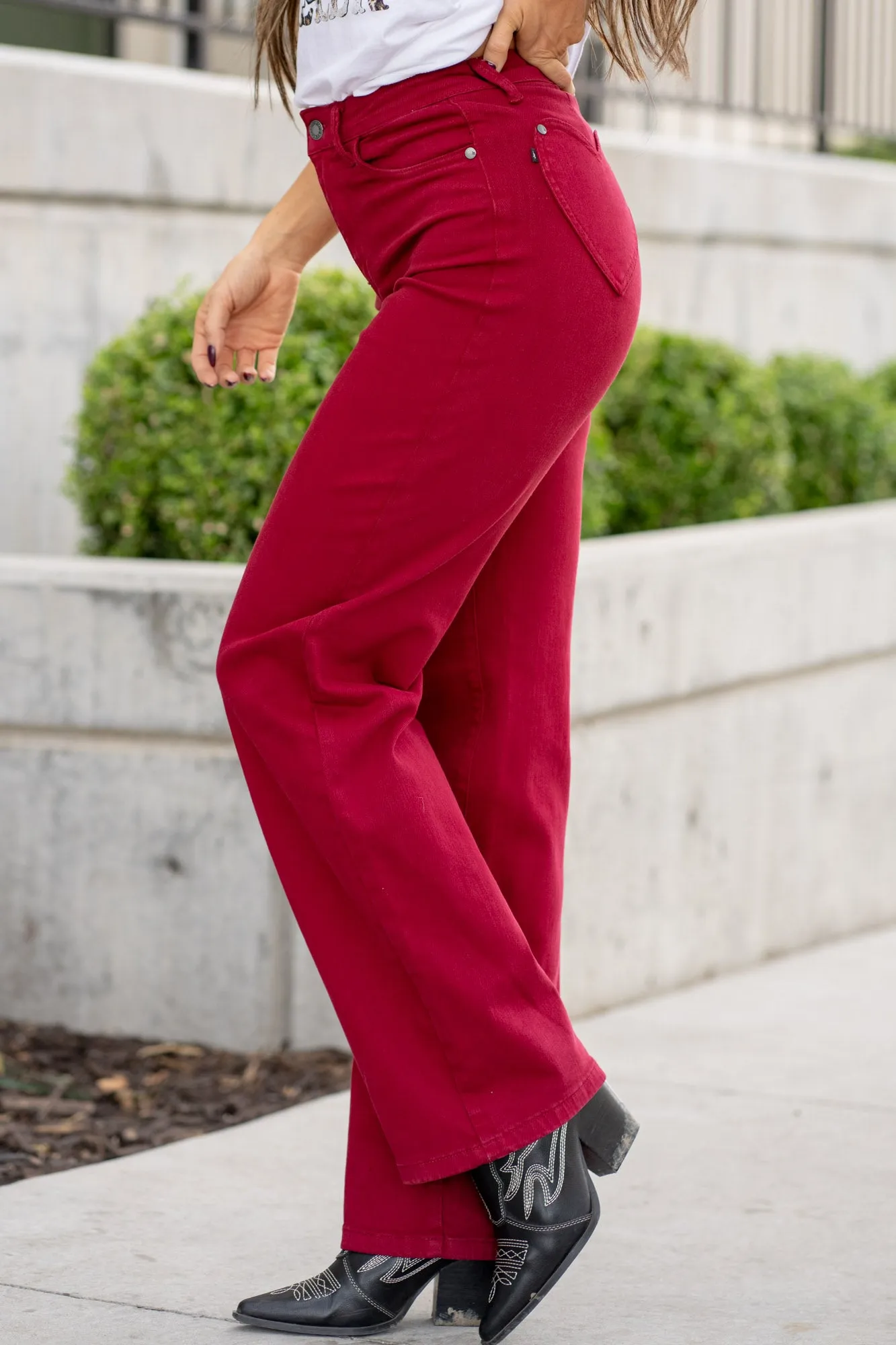 Heart Shaped High Rise Red Straight Leg Regular & Plus Sizes