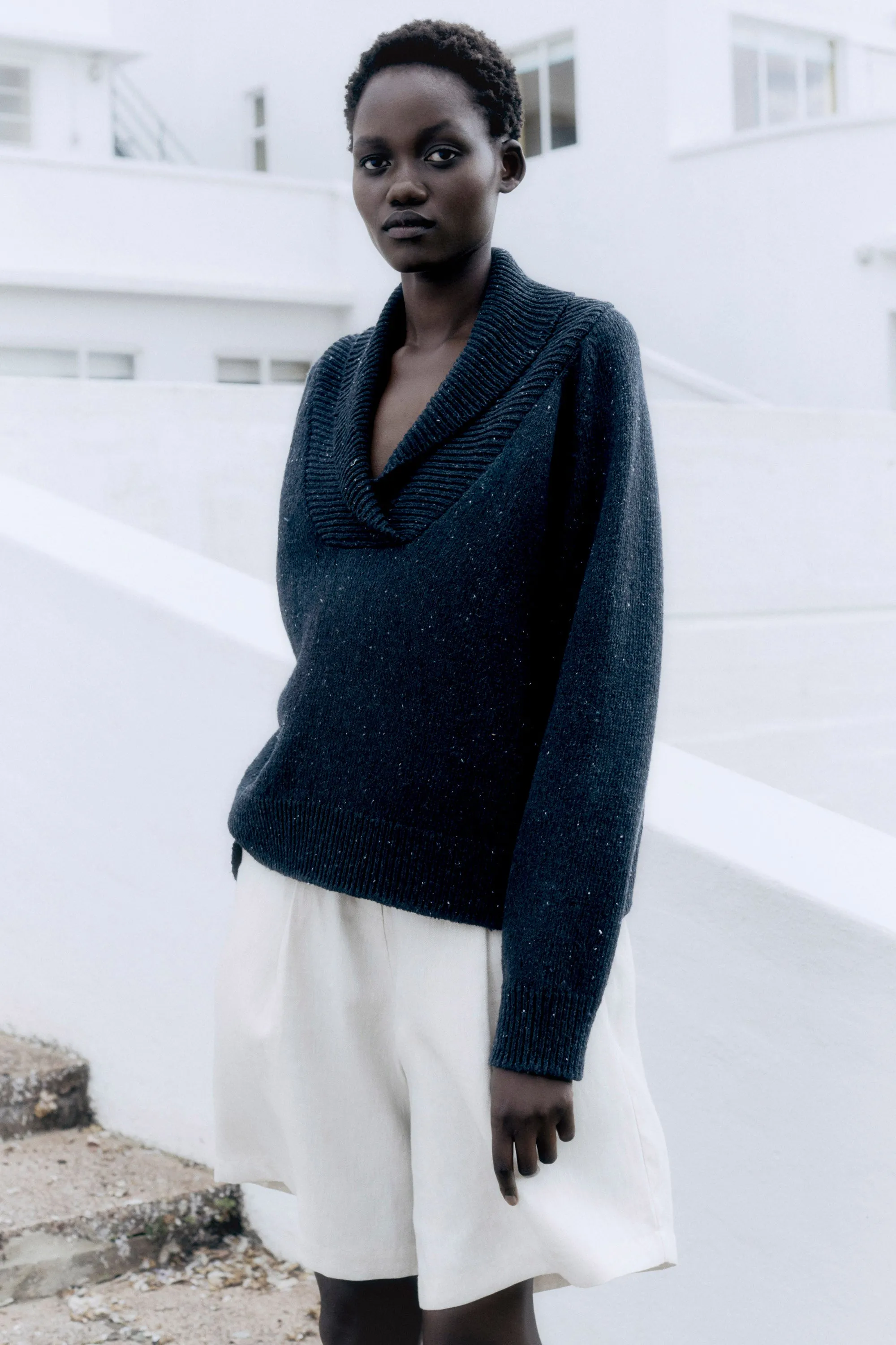 Heather Cotton Sweater, Black