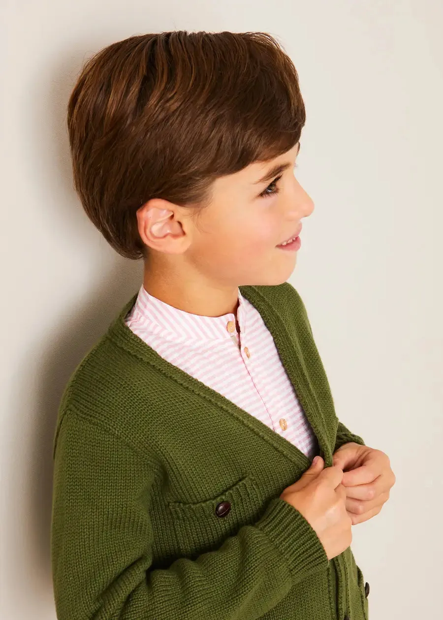 Hertford Striped Mao Collar Long Sleeve Shirt in Coral (12mths-10yrs)