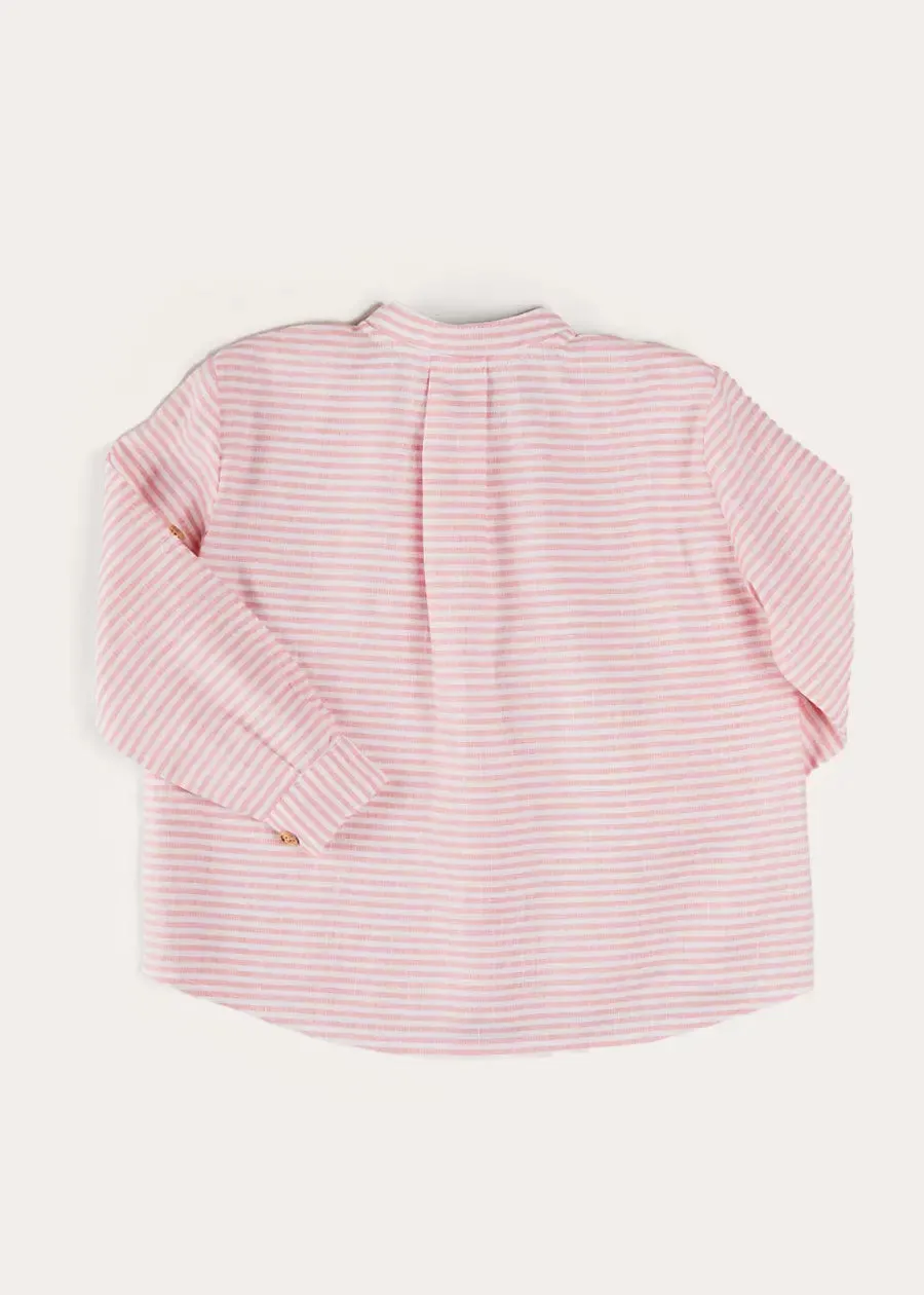 Hertford Striped Mao Collar Long Sleeve Shirt in Coral (12mths-10yrs)