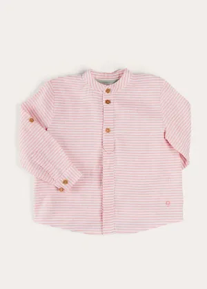 Hertford Striped Mao Collar Long Sleeve Shirt in Coral (12mths-10yrs)