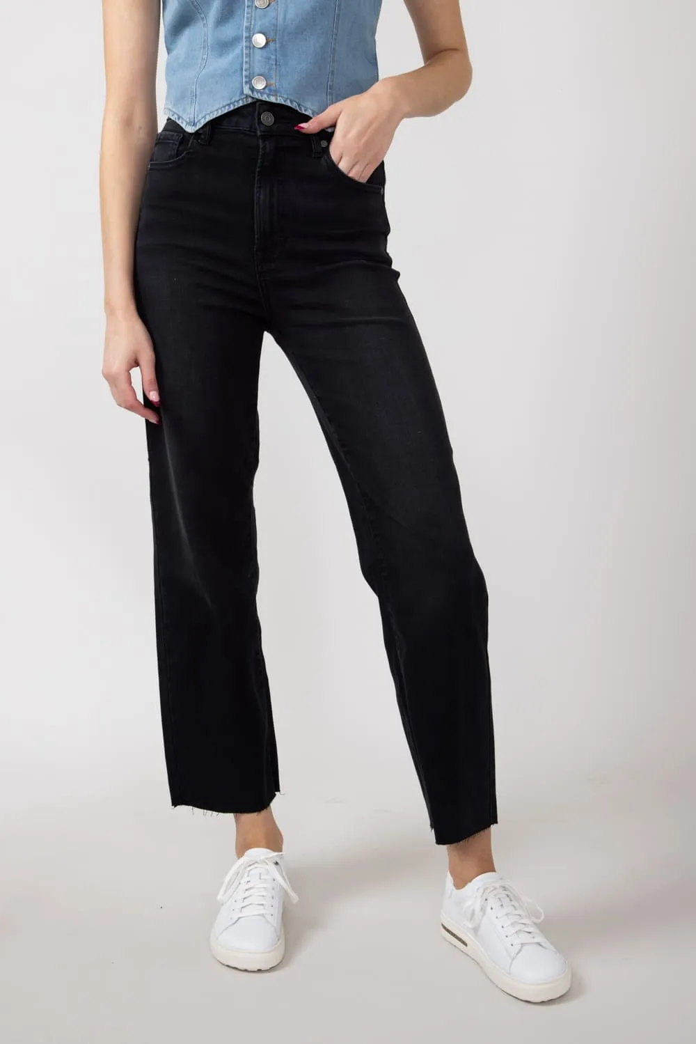 Hidden Tracey Raw Hem Ankle Straight Leg Jeans for Women in Black | HD1158ST-BLK