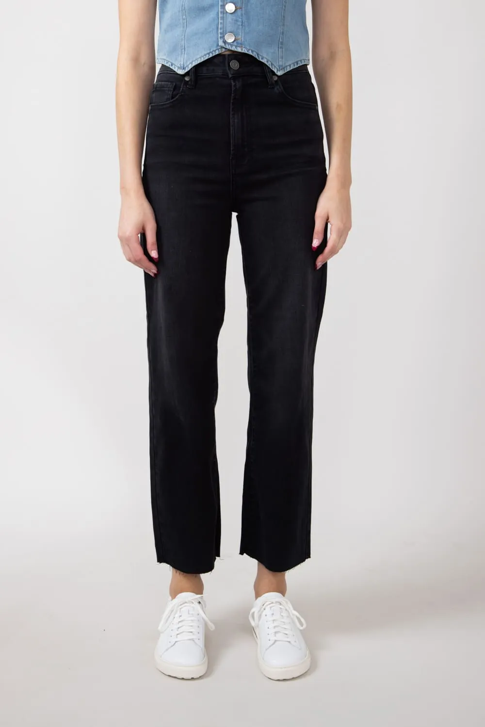 Hidden Tracey Raw Hem Ankle Straight Leg Jeans for Women in Black | HD1158ST-BLK