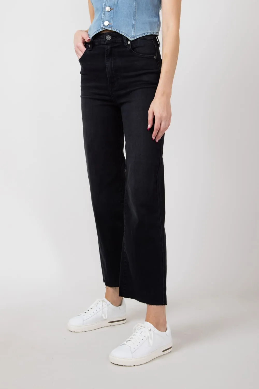 Hidden Tracey Raw Hem Ankle Straight Leg Jeans for Women in Black | HD1158ST-BLK