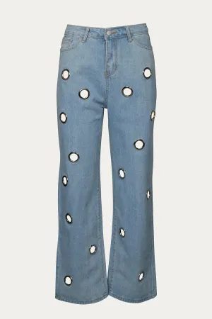 HIGH-RISE STRAIGHT LEG GROMMET JEANS