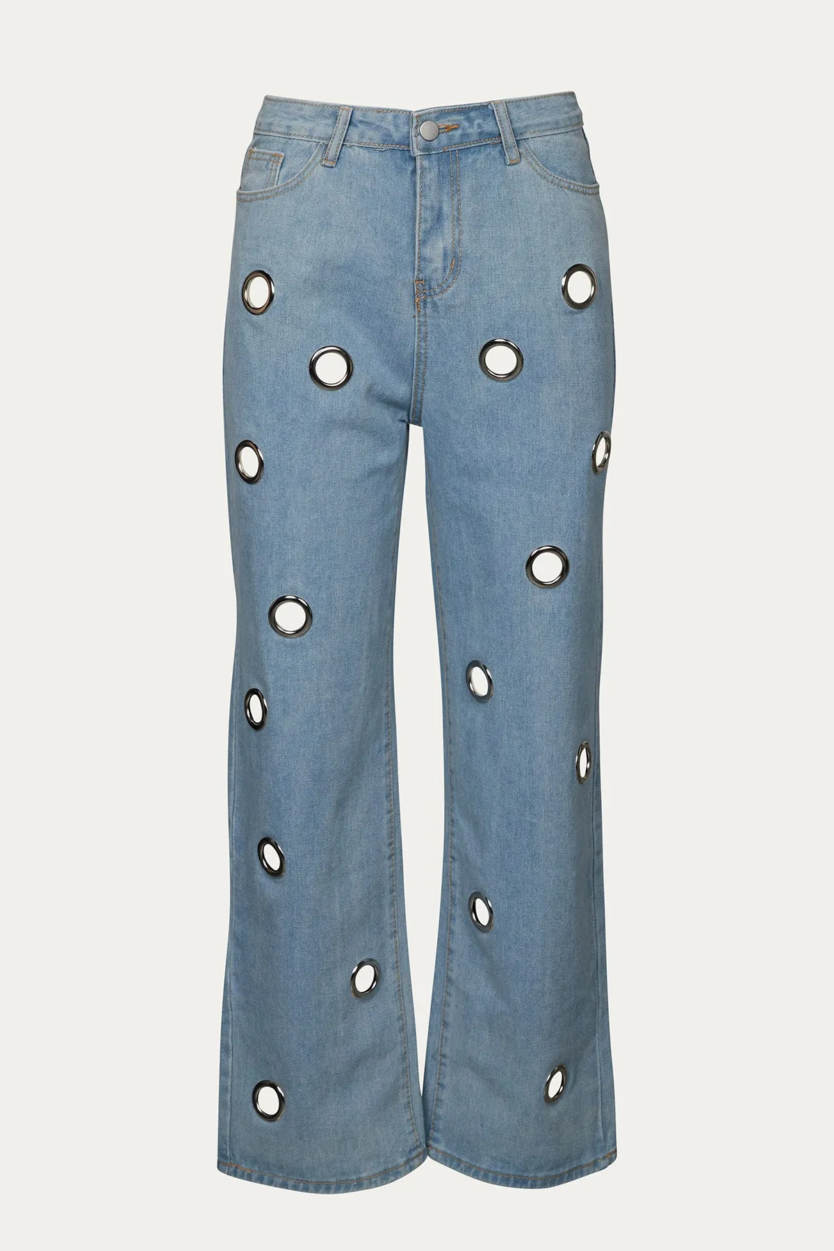 HIGH-RISE STRAIGHT LEG GROMMET JEANS