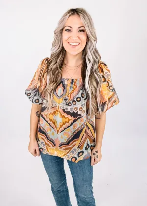 Honey Printed Puff Sleeve Top
