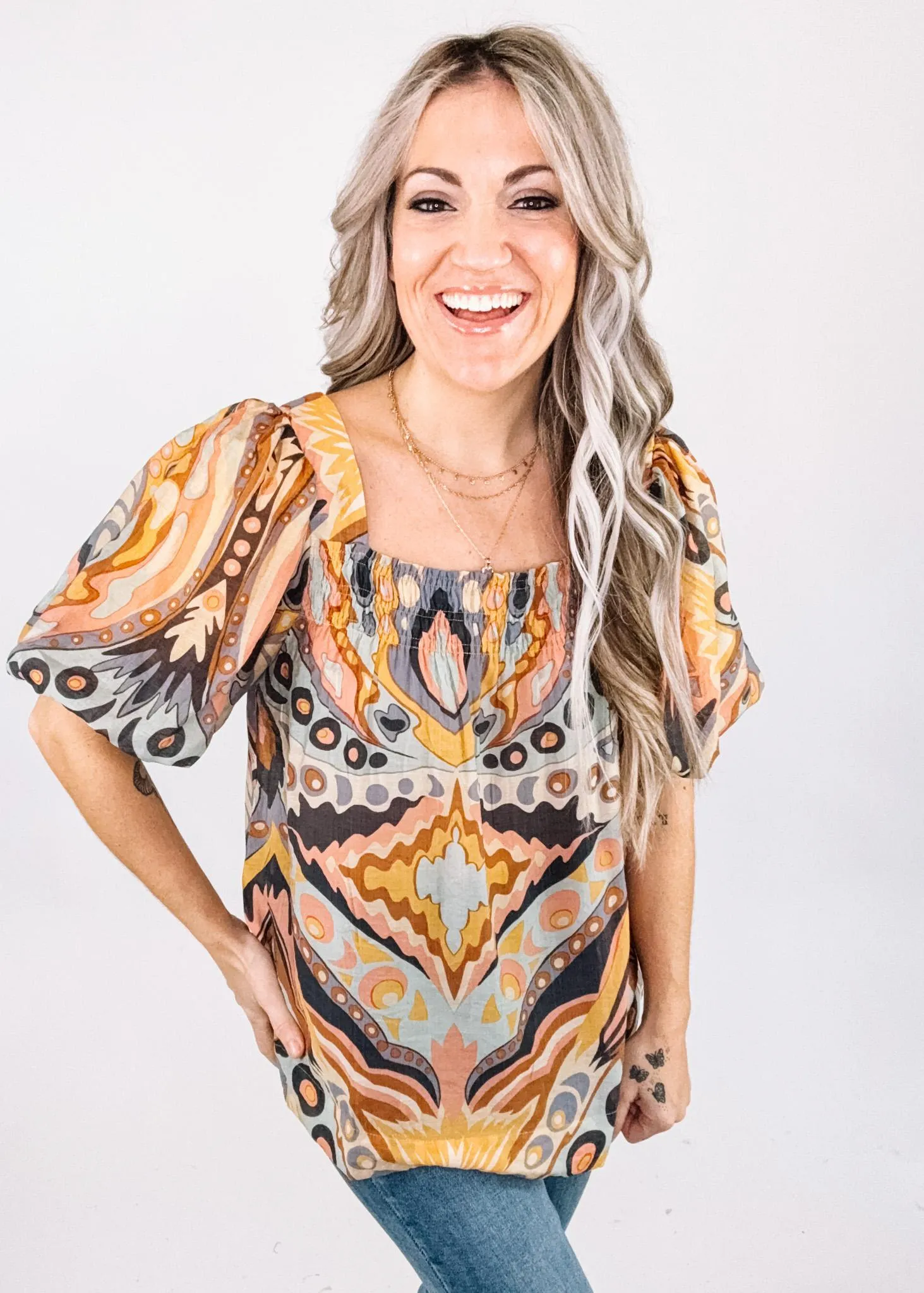Honey Printed Puff Sleeve Top