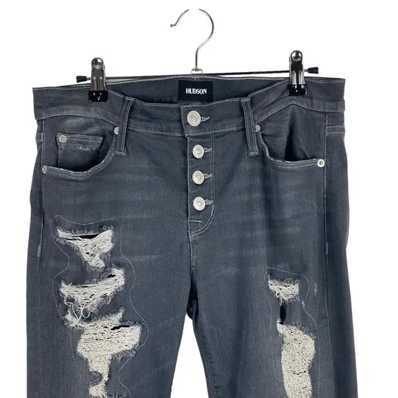 Hudson Ciara Ankle Distressed Gray Jeans Skinny Women’s Size 29 Exposed Buttons