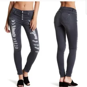 Hudson Ciara Ankle Distressed Gray Jeans Skinny Women’s Size 29 Exposed Buttons