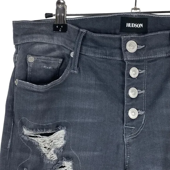 Hudson Ciara Ankle Distressed Gray Jeans Skinny Women’s Size 29 Exposed Buttons