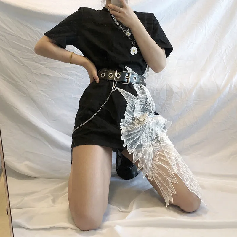 IRREGULAR WING BLACK DRESS UB2637
