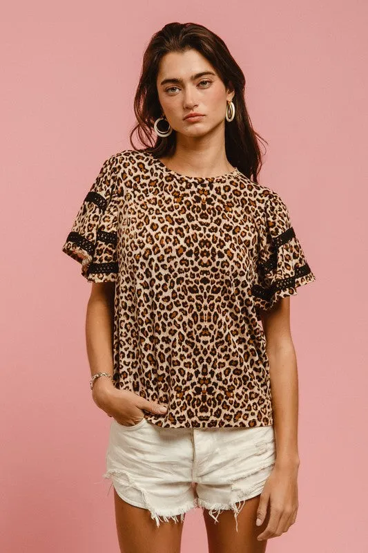 It's a Wild World Leopard Print and Crochet Trim Top