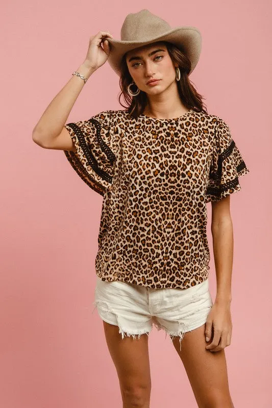 It's a Wild World Leopard Print and Crochet Trim Top