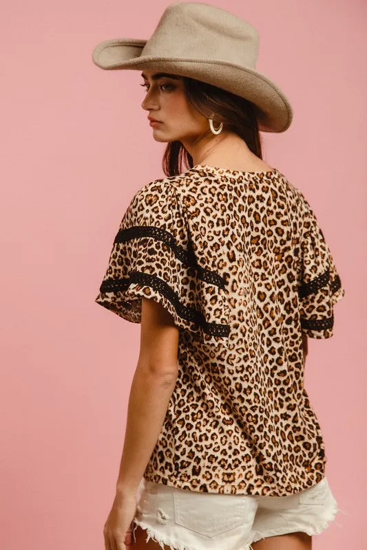 It's a Wild World Leopard Print and Crochet Trim Top