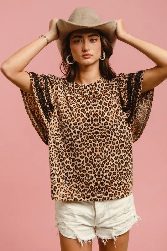 It's a Wild World Leopard Print and Crochet Trim Top