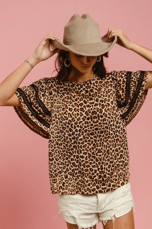It's a Wild World Leopard Print and Crochet Trim Top