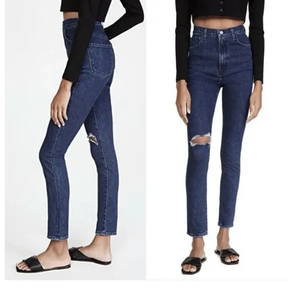 J Brand 1212 Runway Straight in Experience Destruct Super High Rise Jeans