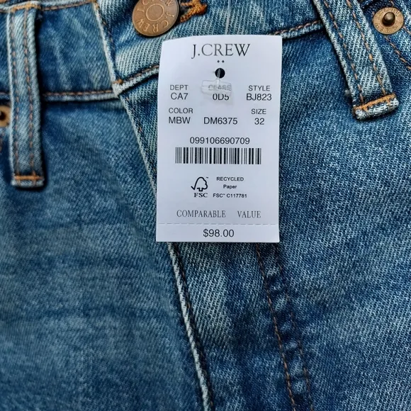 J. Crew Essential Straight Denim Jean 32 #BJ823 Meadow Blue Medium Wash Jeans