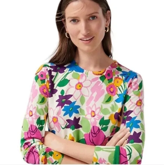 J. Crew Floral Pullover Merino Wool Sweater Size Small