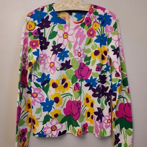 J. Crew Floral Pullover Merino Wool Sweater Size Small