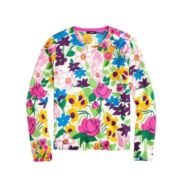 J. Crew Floral Pullover Merino Wool Sweater Size Small