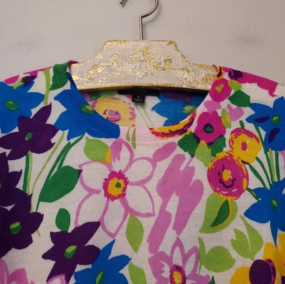 J. Crew Floral Pullover Merino Wool Sweater Size Small