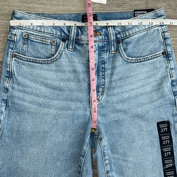 J.CREW Essential Straight Jeans Size 27 TALL Light Blue Raw Hem Stretch 90s NWT