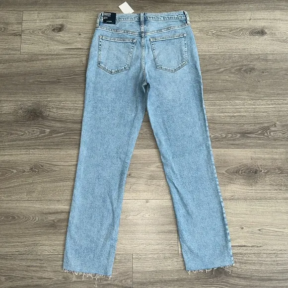 J.CREW Essential Straight Jeans Size 27 TALL Light Blue Raw Hem Stretch 90s NWT