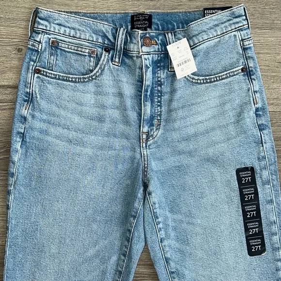 J.CREW Essential Straight Jeans Size 27 TALL Light Blue Raw Hem Stretch 90s NWT