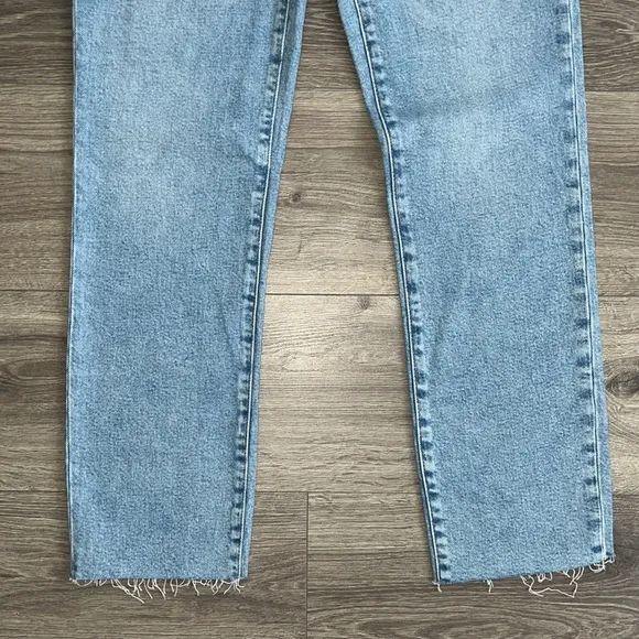 J.CREW Essential Straight Jeans Size 27 TALL Light Blue Raw Hem Stretch 90s NWT