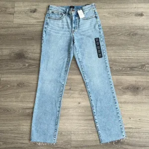 J.CREW Essential Straight Jeans Size 27 TALL Light Blue Raw Hem Stretch 90s NWT