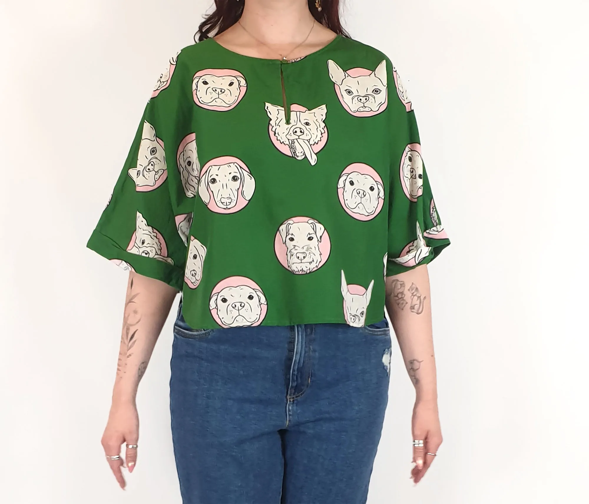 Jericho Road green dog print top size 12