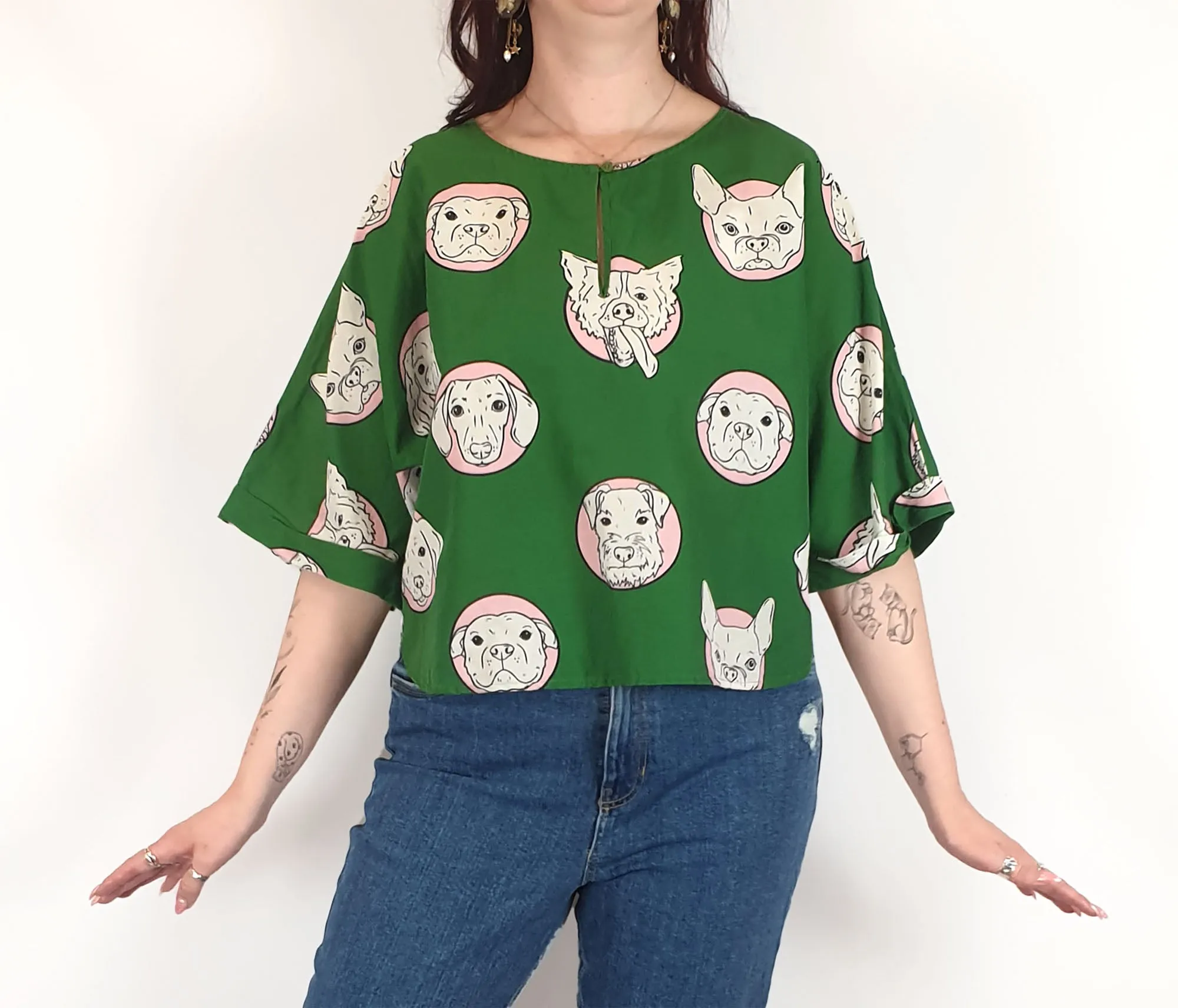 Jericho Road green dog print top size 12