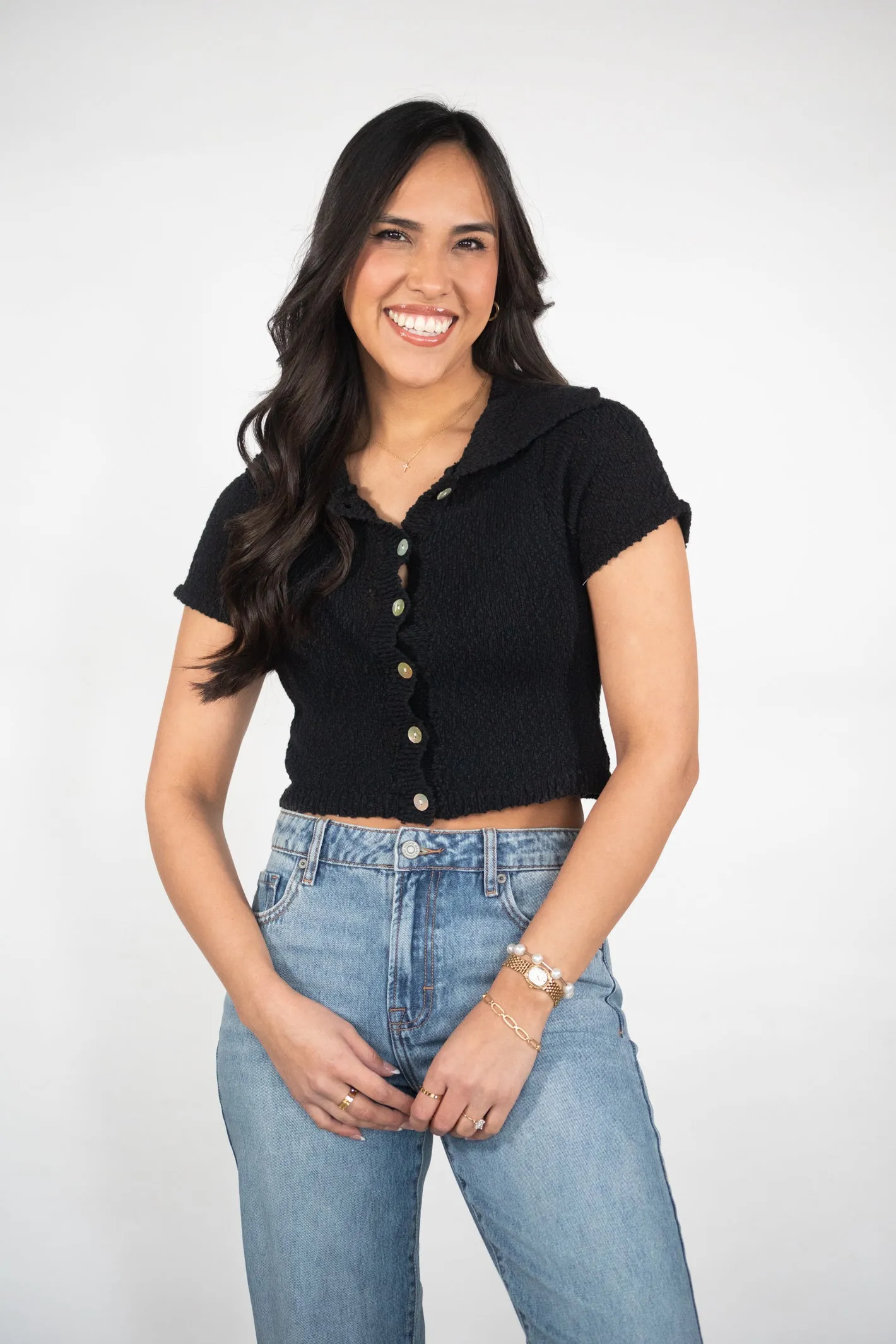 JET SET BUTTON CROP TOP