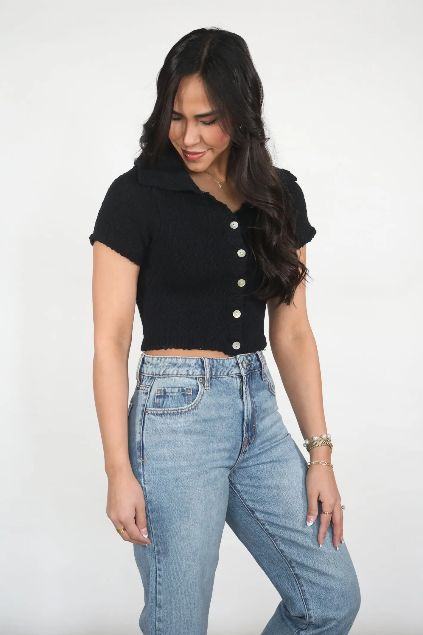 JET SET BUTTON CROP TOP